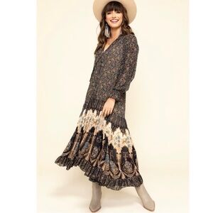 Free People Feeling Groovy Border Print Maxi Dress Boho Ruffle Hippie